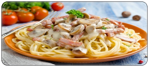 Spaguetti con jamon y hongos en salsa blanca